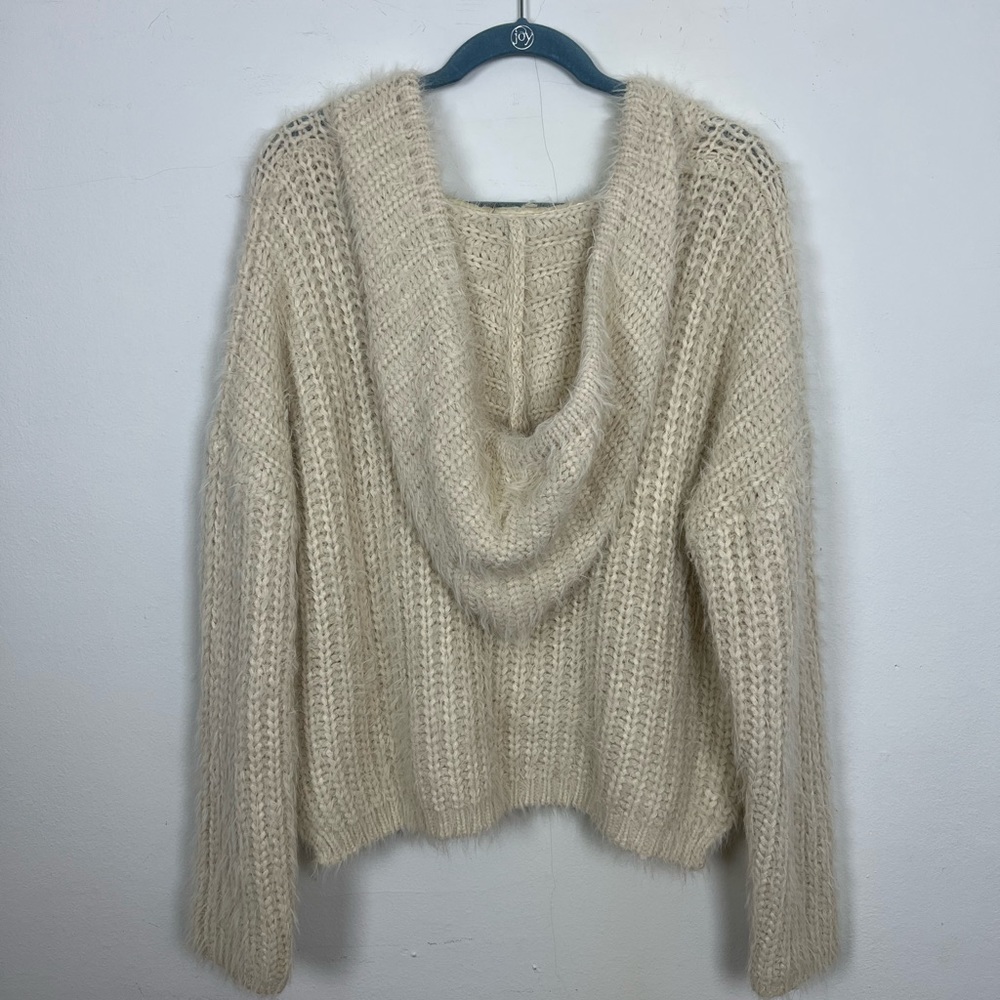 POL cream fuzzy hooded sweater. Size unknown. Measurements included. - Picture 2 of 3